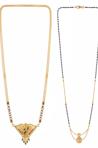 gold color set of 2 gold plated combo manglsutra