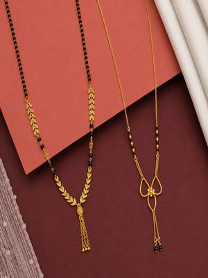 gold color set of 2 gold plated stylish combo manglsutra 1