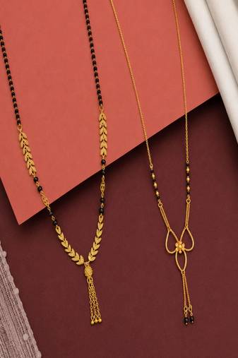 gold color set of 2 gold plated stylish combo manglsutra