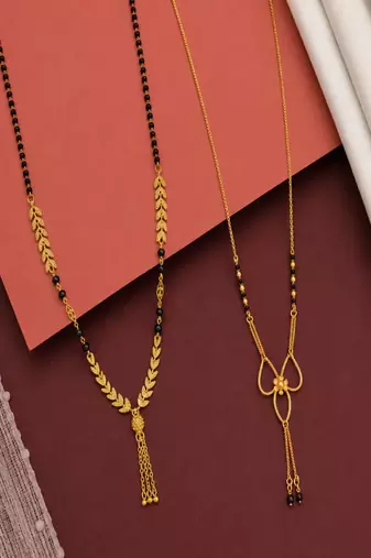 gold color set of 2 gold plated stylish combo manglsutra