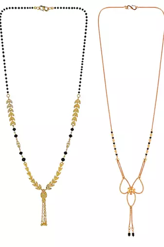 gold color set of 2 gold plated stylish combo manglsutra