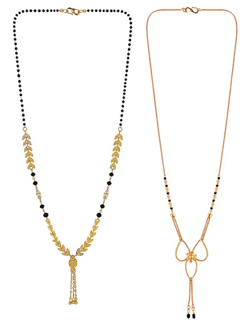 gold color set of 2 gold plated stylish combo manglsutra