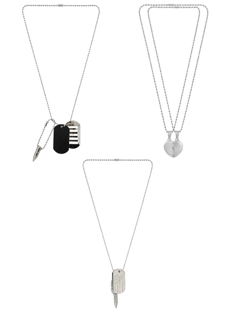 Silver plated set of 3 men combo chain