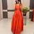 Orange Color Embroidery Work And Back Side Dori Pattern Mul Cotton Gown Set