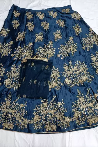 Morpeach Satin Sequins Embroidery Work Bridal Lehenga with Blouse and Net Dupatta