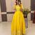 Yellow Color Embroidery Work And Back Side Dori Pattern Mul Cotton Gown Set