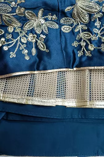 Morpeach Satin Sequins Embroidery Work Bridal Lehenga with Blouse and Net Dupatta
