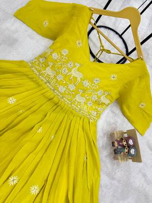Yellow Color Embroidery Work And Back Side Dori Pattern Mul Cotton Gown Set 3