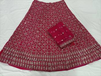 Pink Designer Georgette Sequins Embroidery Work Lehenga with Blouse and Net Dupatta 5