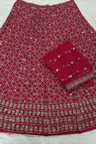 Pink Designer Georgette Sequins Embroidery Work Lehenga with Blouse and Net Dupatta