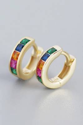 Gold plated multi crystal studded stylish hoop huggie earring jewellery for women 1