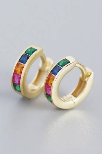 Gold plated multi crystal studded stylish hoop huggie earring jewellery for women