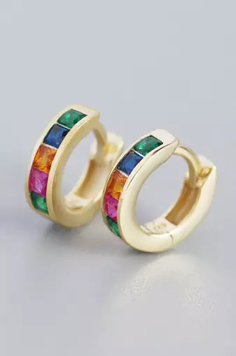 Gold plated multi crystal studded stylish hoop huggie earring jewellery for women