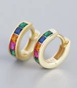 Gold plated multi crystal studded stylish hoop huggie earring jewellery for women