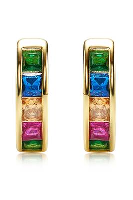 Gold plated multi crystal studded stylish hoop huggie earring jewellery for women 2