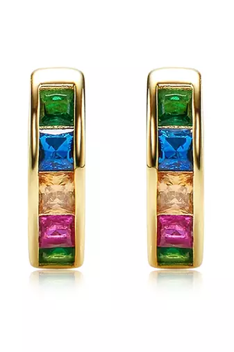 Gold plated multi crystal studded stylish hoop huggie earring jewellery for women