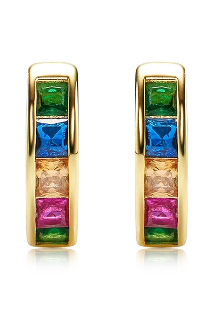 Gold plated multi crystal studded stylish hoop huggie earring jewellery for women