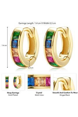 Gold plated multi crystal studded stylish hoop huggie earring jewellery for women 3