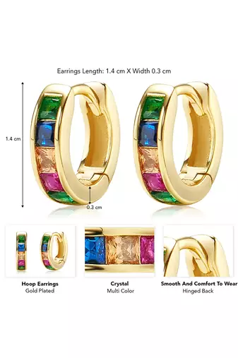 Gold plated multi crystal studded stylish hoop huggie earring jewellery for women