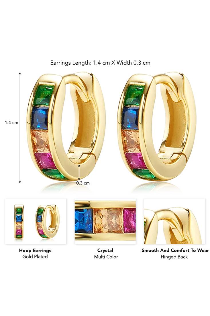 Gold plated multi crystal studded stylish hoop huggie earring jewellery for women