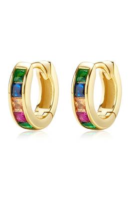 Gold plated multi crystal studded stylish hoop huggie earring jewellery for women 4