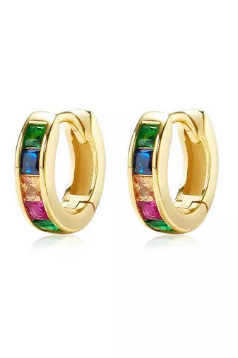 Gold plated multi crystal studded stylish hoop huggie earring jewellery for women