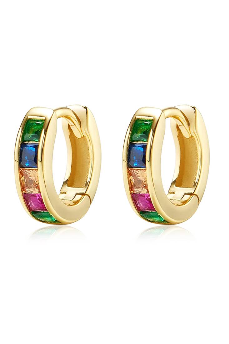 Gold plated multi crystal studded stylish hoop huggie earring jewellery for women