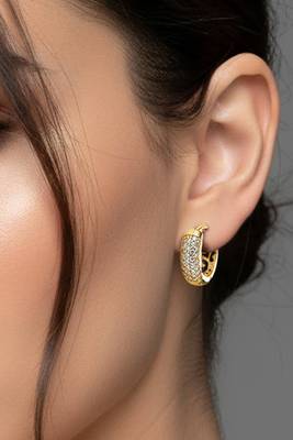 Gold plated cubic zirconia studded stylish hoop earrings fancy jewellery for women girls 1