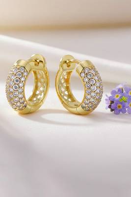 Gold plated cubic zirconia studded stylish hoop earrings fancy jewellery for women girls 2