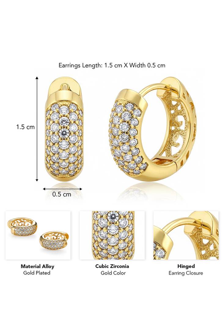 Gold plated cubic zirconia studded stylish hoop earrings fancy jewellery for women girls