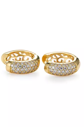 Gold plated cubic zirconia studded stylish hoop earrings fancy jewellery for women girls