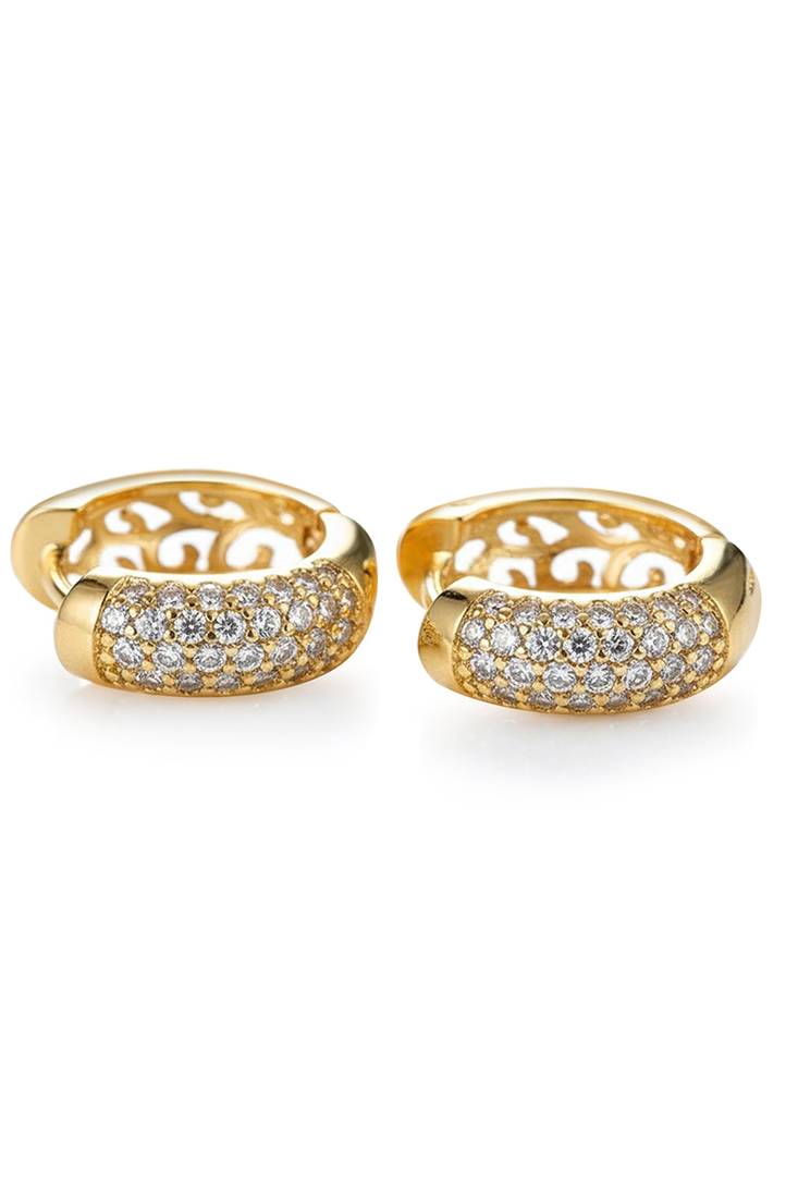 Gold plated cubic zirconia studded stylish hoop earrings fancy jewellery for women girls