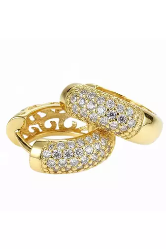 Gold plated cubic zirconia studded stylish hoop earrings fancy jewellery for women girls