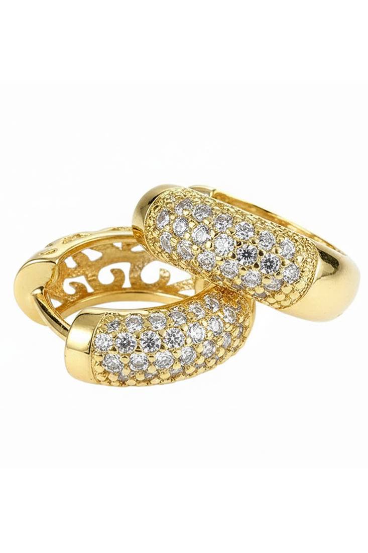 Gold plated cubic zirconia studded stylish hoop earrings fancy jewellery for women girls