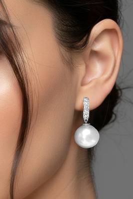 Silver plated pearl & cubic zirconia studded fancy hoop & drop earrings jewellery for women 1