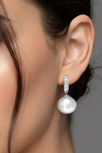 Silver plated pearl & cubic zirconia studded fancy hoop & drop earrings jewellery for women