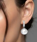 Silver plated pearl & cubic zirconia studded fancy hoop & drop earrings jewellery for women