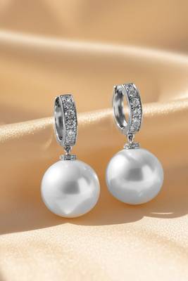 Silver plated pearl & cubic zirconia studded fancy hoop & drop earrings jewellery for women 2