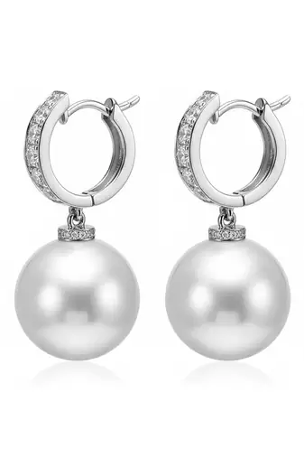 Silver plated pearl & cubic zirconia studded fancy hoop & drop earrings jewellery for women