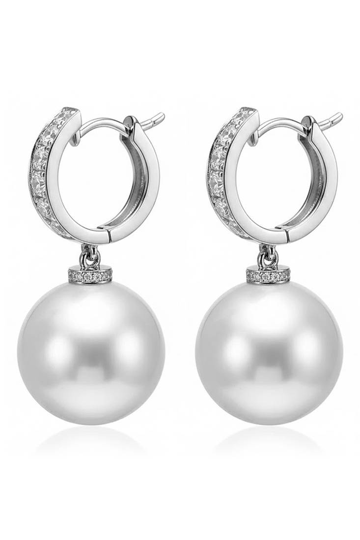 Silver plated pearl & cubic zirconia studded fancy hoop & drop earrings jewellery for women