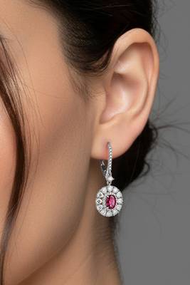 Silver plated faux ruby & cubic zirconia studded hoop & drop earrings jewellery for women 1