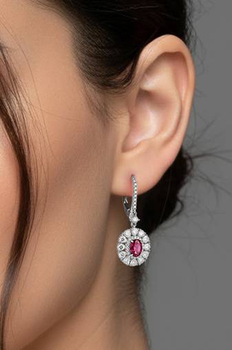 Silver plated faux ruby & cubic zirconia studded hoop & drop earrings jewellery for women