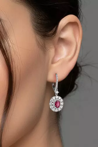 Silver plated faux ruby & cubic zirconia studded hoop & drop earrings jewellery for women