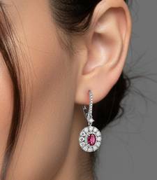 Silver plated faux ruby & cubic zirconia studded hoop & drop earrings jewellery for women