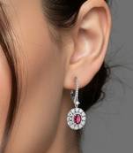 Silver plated faux ruby & cubic zirconia studded hoop & drop earrings jewellery for women