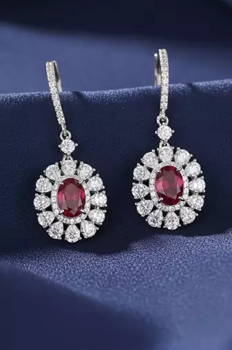 Silver plated faux ruby & cubic zirconia studded hoop & drop earrings jewellery for women