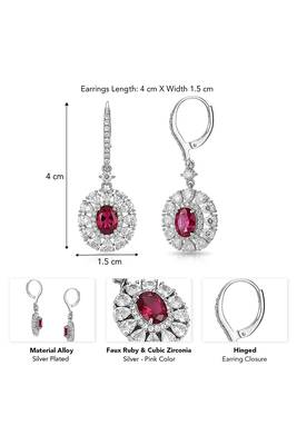 Silver plated faux ruby & cubic zirconia studded hoop & drop earrings jewellery for women 3