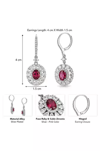 Silver plated faux ruby & cubic zirconia studded hoop & drop earrings jewellery for women