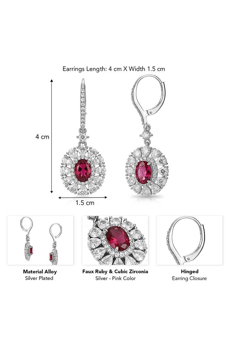 Silver plated faux ruby & cubic zirconia studded hoop & drop earrings jewellery for women