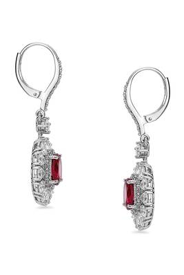 Silver plated faux ruby & cubic zirconia studded hoop & drop earrings jewellery for women 4